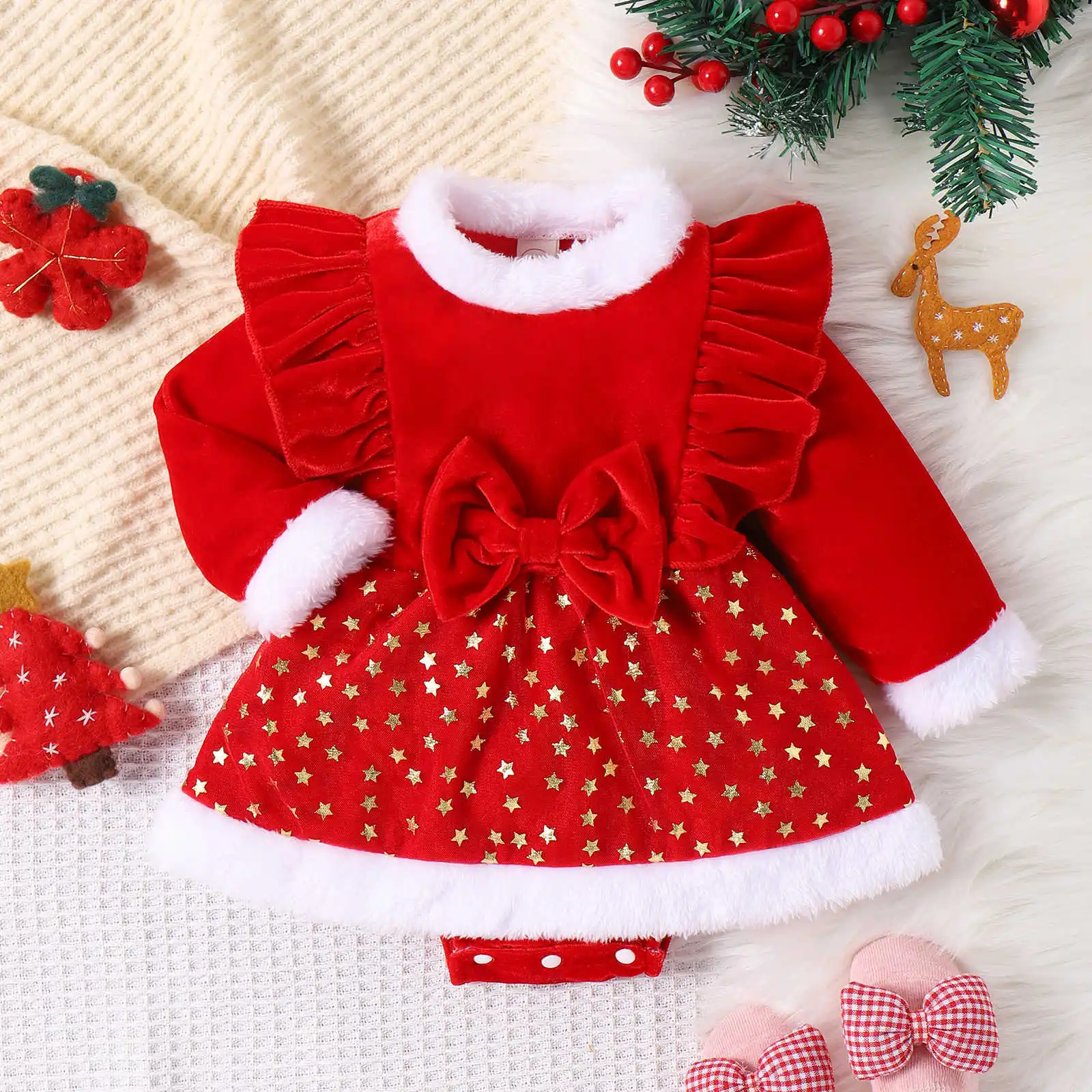 0-24M Christmas Newborn Baby Red bow Romper Newborn Toddler Infant Girl Velvet Ruffle Jumpsuit Xmas New Year Costumes
0-24M Christmas Newborn Baby Red bow Romper Newborn Toddler Infant Girl Velvet Ruffle Jumpsuit Xmas New Year Costumes