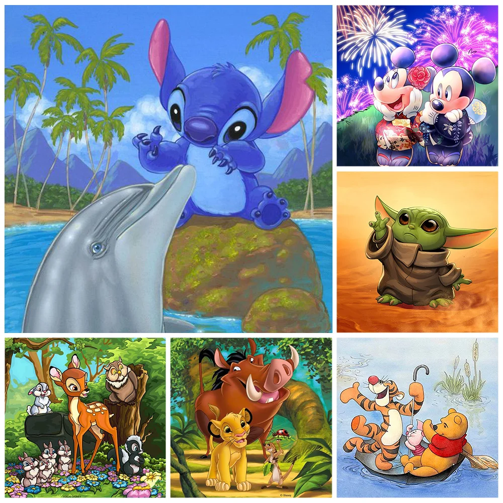 

Алмазная 5D картина «сделай сам» Disney, мультяшное животное, Микки Маус, Лило, Ститч, мозаика Бэмби, детская круглая вышивка, домашний декор