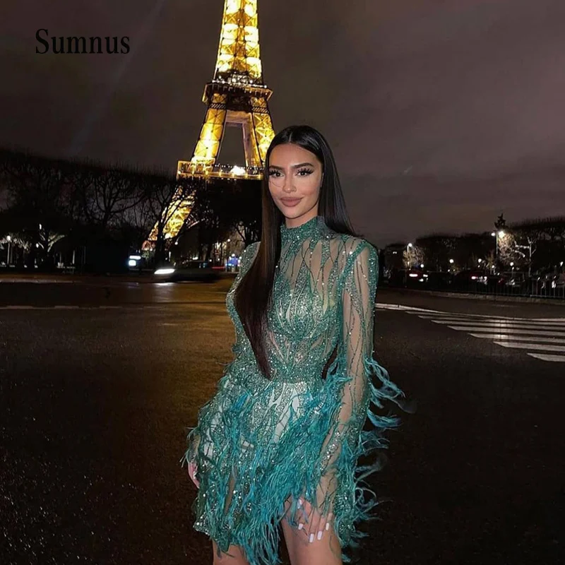 Shiny Sweethert Princess Mini Wedding Dress High Neck Feather Tulle Long Sleeve Squines Bride Gown Women Prom Party Gelinlik
Shiny Sweethert Princess Mini Wedding Dress High Neck Feather Tulle Long Sleeve Squines Bride Gown Women Prom Party Gelinlik