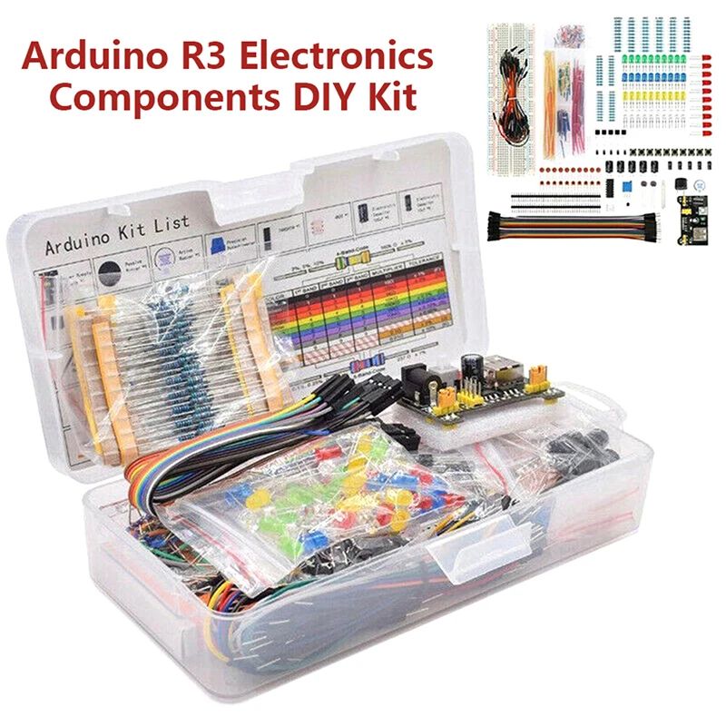 

1 компл., стартовый электронный комплект «сделай сам», макетная плата на 830 точек для Arduino UNO R3, комплект компонентов электроники с коробкой