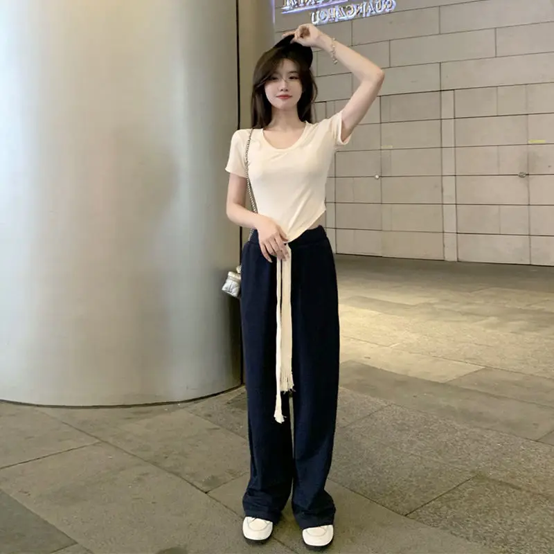 Women's Trousers Black Blue Slim High Waist Shows Thin Straight Pants Autumn New Women Casual Loose Drawstring Wide Leg Pants
Women's Trousers Black Blue Slim High Waist Shows Thin Straight Pants Autumn New Women Casual Loose Drawstring Wide Leg Pants