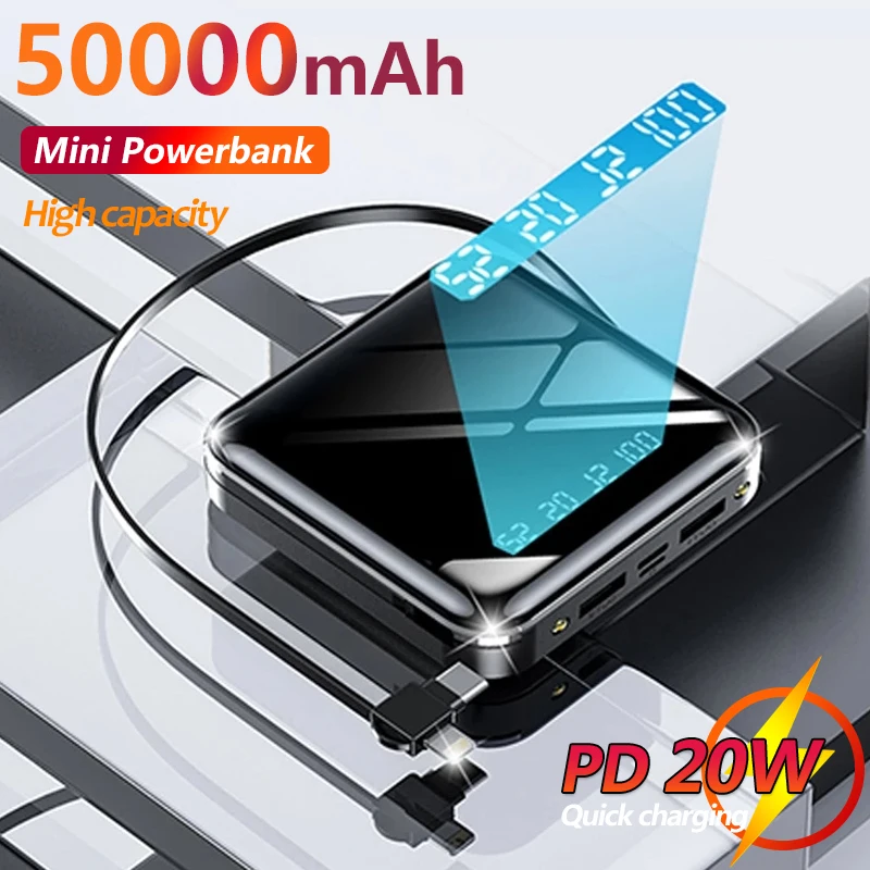 Mini Power Bank 50000mAh with Data Cable LED Flashlight Digital Display Dual USB External Batteries for Xiaomi Samsung IPhone
Mini Power Bank 50000mAh with Data Cable LED Flashlight Digital Display Dual USB External Batteries for Xiaomi Samsung IPhone