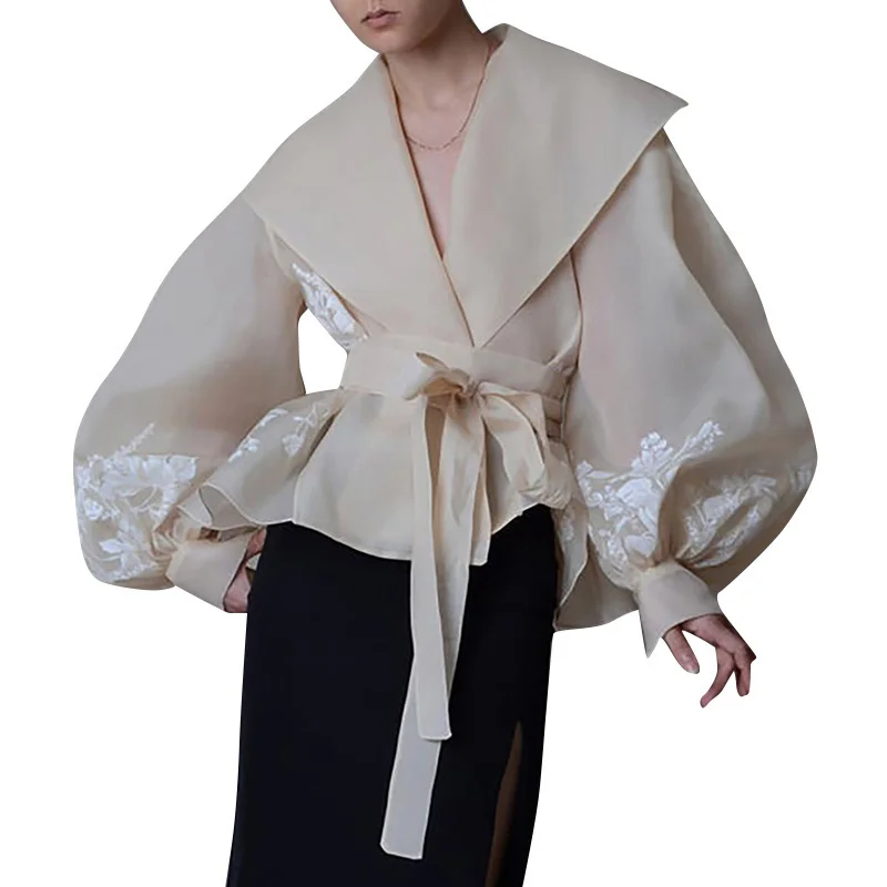 Vintage Organza Women Blouse Lapel Lace Up Bow Lantern Long Sleeve Embroidery Shirt Female Fashion 2023 Spring Summer Clothing
Vintage Organza Women Blouse Lapel Lace Up Bow Lantern Long Sleeve Embroidery Shirt Female Fashion 2023 Spring Summer Clothing