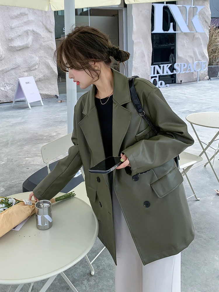 Women's OL PU Leather Blazers Jacket Loose Style Retro Green Coat Double Breasted Spring/Autumn B12
Women's OL PU Leather Blazers Jacket Loose Style Retro Green Coat Double Breasted Spring/Autumn B12