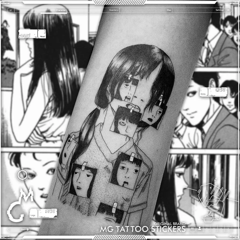 

12*19cm Japanese Horror Man Ito Junji Alternative Dark Paper Girl Niche Flower Arm Tattoo Sticker