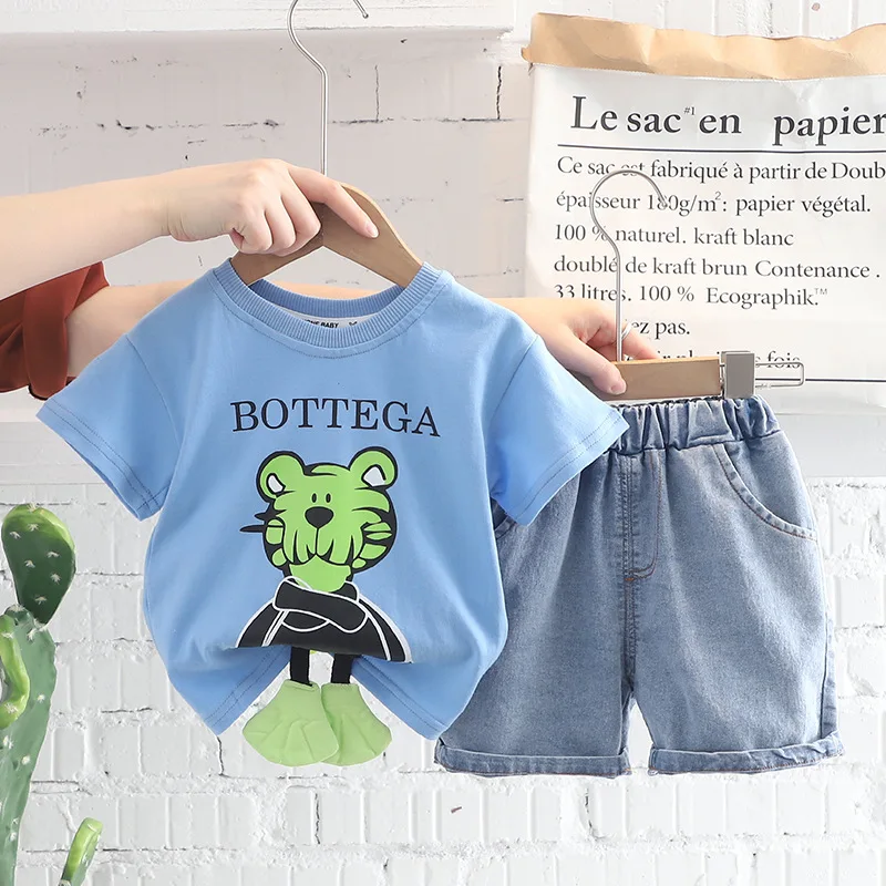 2 шт./компл., детский летний топ с коротким рукавом и джинсовые шорты
2 шт./компл., детский летний топ с коротким рукавом и джинсовые шорты