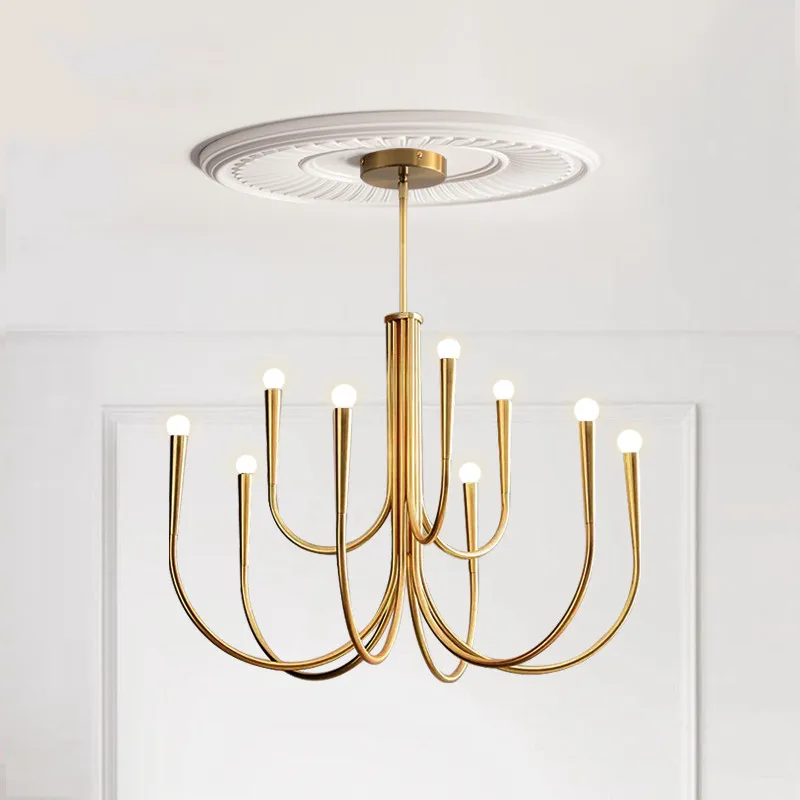 

Винтажная медная светодиодная люстра, роскошная потолочная лампа для столовой, гостиной, кухни, декоративное освещение E14