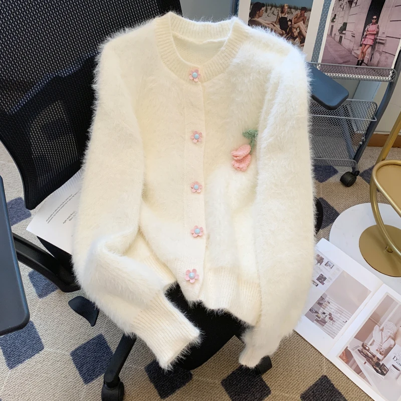 Autumn Casual Knitted Cardigan Sweater Sweet Floral Single-breasted O Neck Tulip Pink White Sweater Coat Outwear Korea Chic 2023
Autumn Casual Knitted Cardigan Sweater Sweet Floral Single-breasted O Neck Tulip Pink White Sweater Coat Outwear Korea Chic 2023