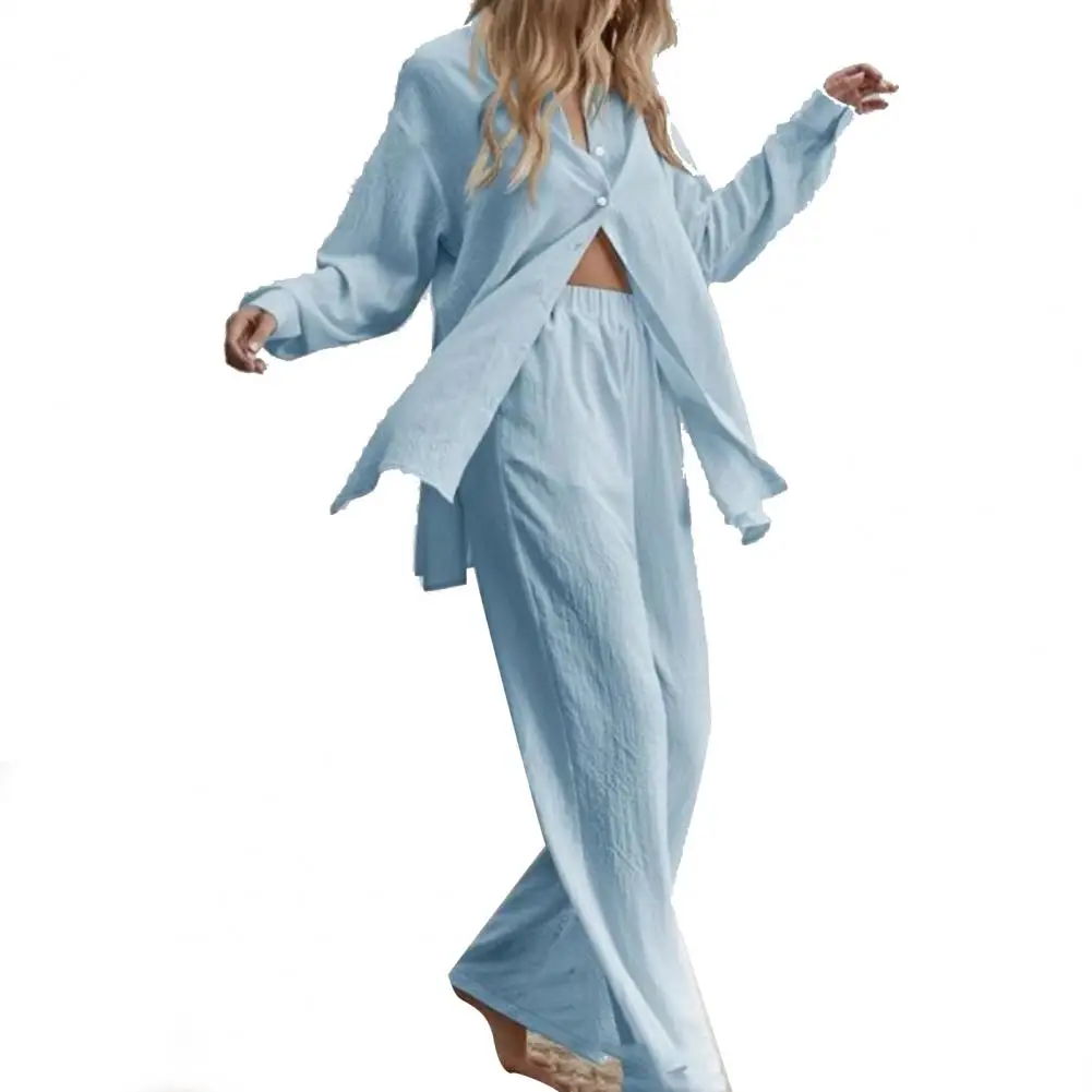 2 Pcs/Set Women Blouse Pants Set Solid Color Single-breasted Turn-down Collar Casual Long Sleeve Summer Tops Pants Suit Female
2 Pcs/Set Women Blouse Pants Set Solid Color Single-breasted Turn-down Collar Casual Long Sleeve Summer Tops Pants Suit Female