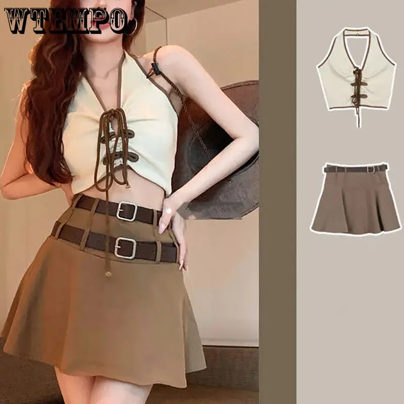 WTEMPO Summer Brown Skirt Sets Girl Sleeveless Halter Camisole + High Wiast Mini Belt Skirt Two Piece Set Fashion New Streetwear
WTEMPO Summer Brown Skirt Sets Girl Sleeveless Halter Camisole + High Wiast Mini Belt Skirt Two Piece Set Fashion New Streetwear