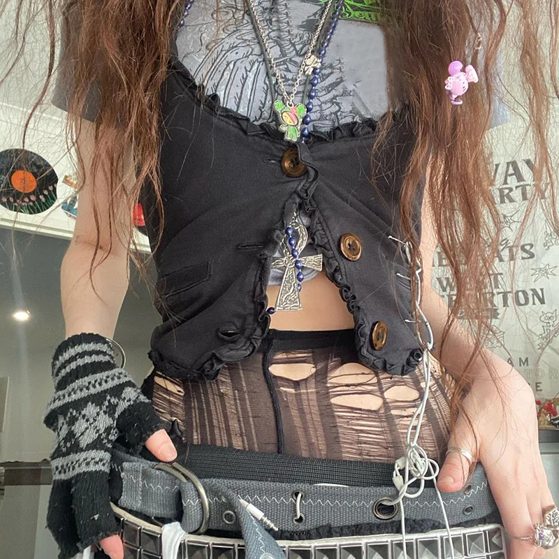 Ruffle Cute Y2K Women's Tank Top Button Up Cardigan Racerback Vest Vintage Crop Jacket Waistcoat Preppy Style Corsetier
Ruffle Cute Y2K Women's Tank Top Button Up Cardigan Racerback Vest Vintage Crop Jacket Waistcoat Preppy Style Corsetier