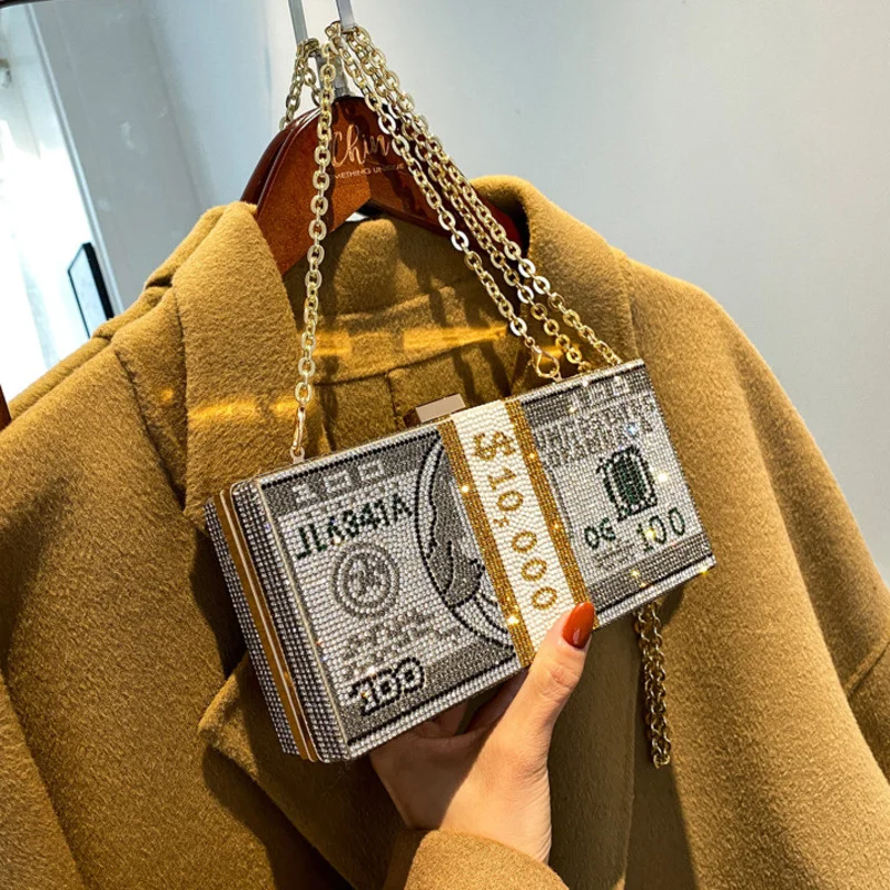 Dollar Money Cash Shape Crossbody Bag Rhinestones Hand Bag Female Slanting Chain Fashion Originality Women Purse Small Hand Bags
Dollar Money Cash Shape Crossbody Bag Rhinestones Hand Bag Female Slanting Chain Fashion Originality Women Purse Small Hand Bags