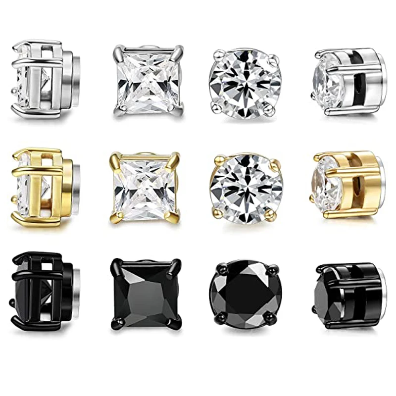 6 Pairs of Stainless Steel Magnetic Stud Earrings Male Female Zircon Magnet Non-perforated Clip Earrings Set Black Steel Gold
6 Pairs of Stainless Steel Magnetic Stud Earrings Male Female Zircon Magnet Non-perforated Clip Earrings Set Black Steel Gold