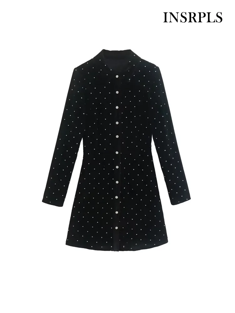 INSRPLS Women Fashion With Rhinestone Velvet Mini Dress Vintage Long Sleeve Front Jewel Button Female Dresses Vestidos Mujer
INSRPLS Women Fashion With Rhinestone Velvet Mini Dress Vintage Long Sleeve Front Jewel Button Female Dresses Vestidos Mujer