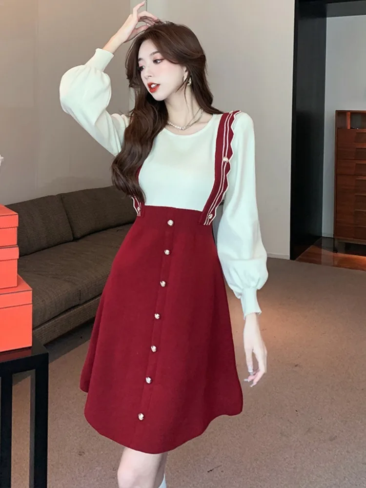 Faux 2 Pieces Knit Dress Vestidos Hot Sales Ruffled Cute Sweet Patchwork Sweater Dresses
Faux 2 Pieces Knit Dress Vestidos Hot Sales Ruffled Cute Sweet Patchwork Sweater Dresses