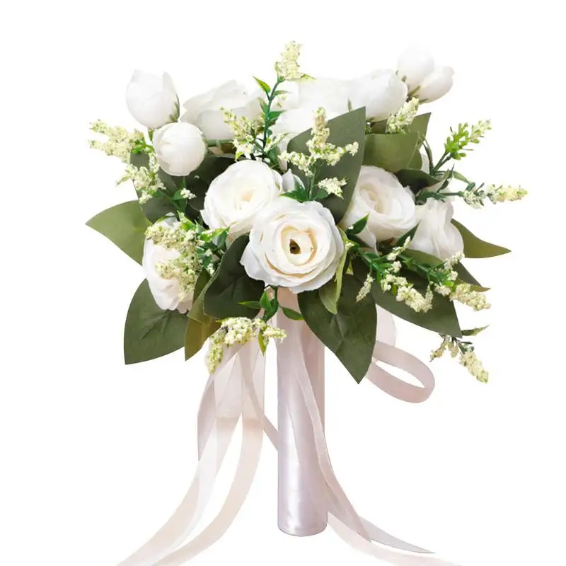

White Artificial Flowers Bouquet Creative Western-Style White Rose Silk Flowers Silk Flower Bridal Wedding Bouquet For Home