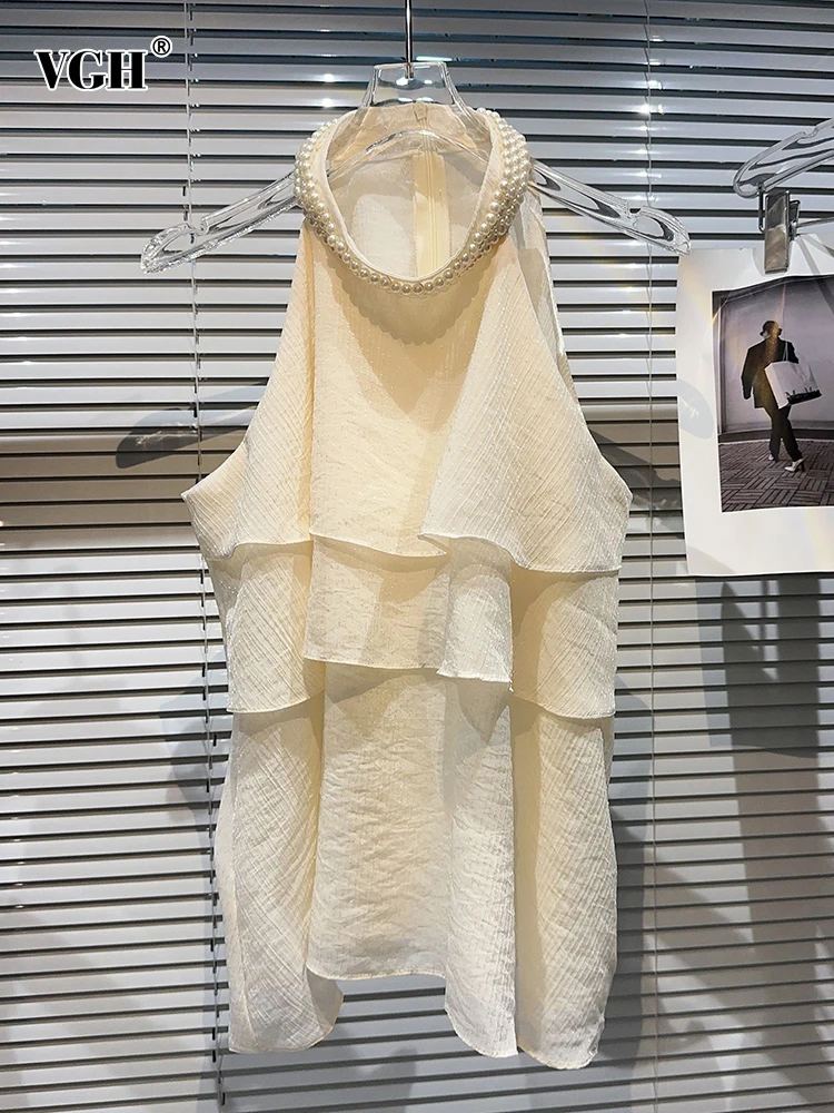 VGH Solid Irregular Hem Vests For Women Halter Sleeveless Patchwork Pearls Terried Loose Temperament Tank Tops Female Fashion 
VGH Solid Irregular Hem Vests For Women Halter Sleeveless Patchwork Pearls Terried Loose Temperament Tank Tops Female Fashion
