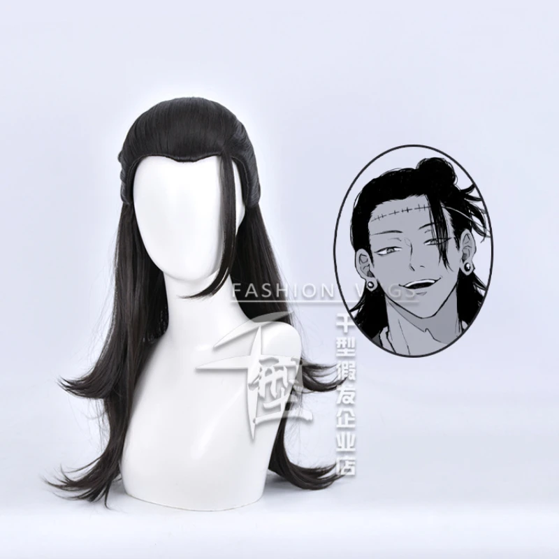 

Anime Jujutsu Kaisen Cosplay Wig Suguru Geto Kenjaku Wig Heat Resistant Synthetic Black Long Hair Halloween Party Cosplay Wigs