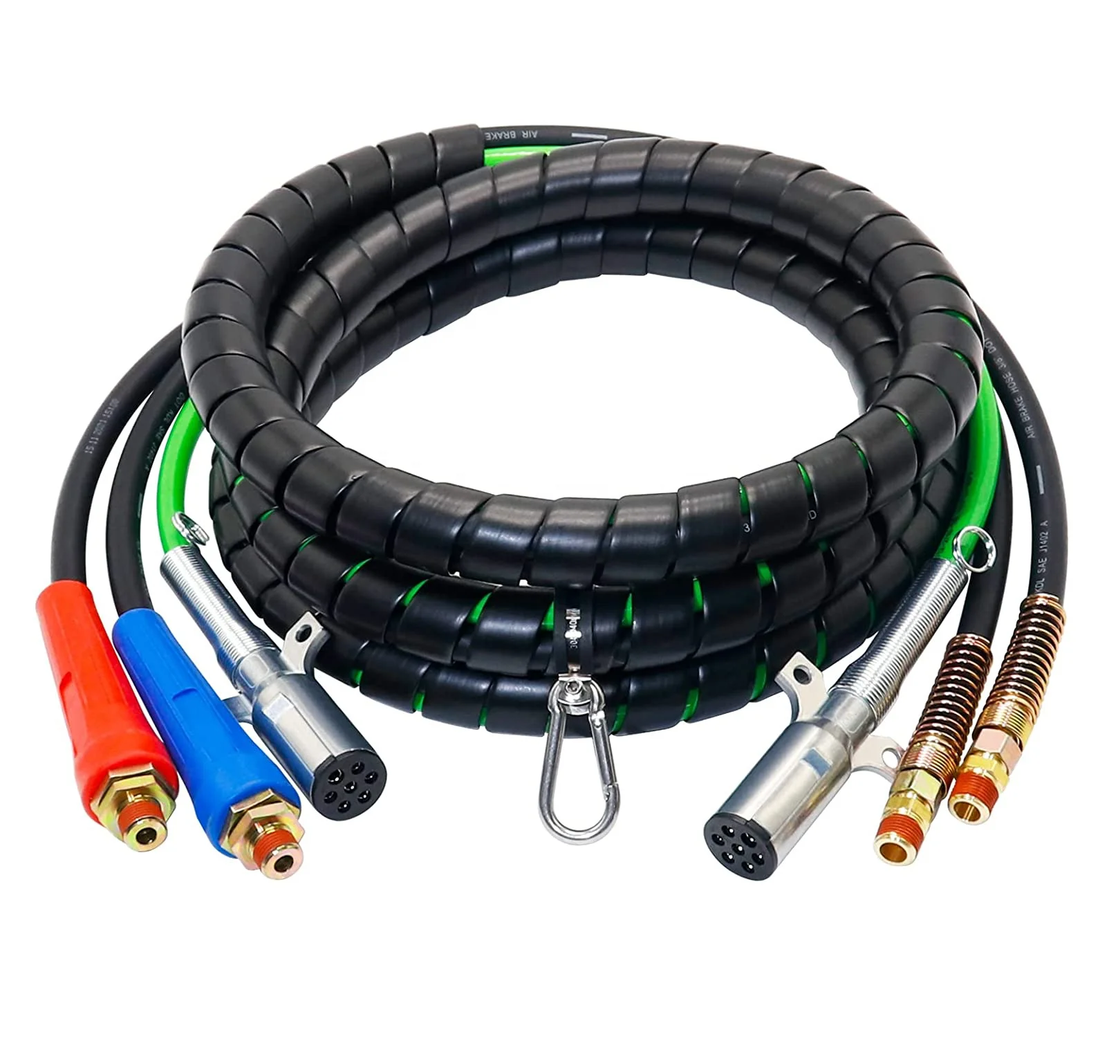 15 Ft 3 in 1 Wrap 7 Way ABS Electrical Cord Cable and Rubber Air Lines Hose Assembly for Semi Truck Trailer Tractor
15 Ft 3 in 1 Wrap 7 Way ABS Electrical Cord Cable and Rubber Air Lines Hose Assembly for Semi Truck Trailer Tractor