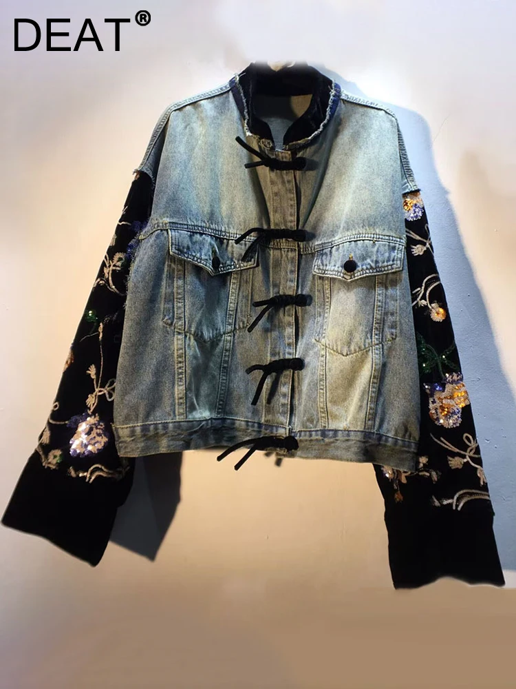 DEAT Women's Denim Coat Patchwork Flowers Sequins Velvet Long Sleeve Stand-up Collar Jackets 2023 Autumn New Fashion 29L3590
DEAT Women's Denim Coat Patchwork Flowers Sequins Velvet Long Sleeve Stand-up Collar Jackets 2023 Autumn New Fashion 29L3590