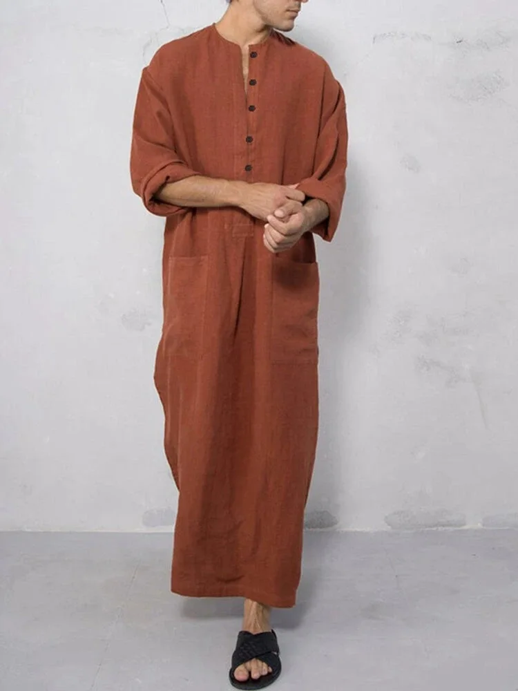 Men's Kaftan Loose Long Sleeve Robes Linen Long Dress Solid Button T-Shirts Pockets Casual Qatar Shirts For Men
Men's Kaftan Loose Long Sleeve Robes Linen Long Dress Solid Button T-Shirts Pockets Casual Qatar Shirts For Men