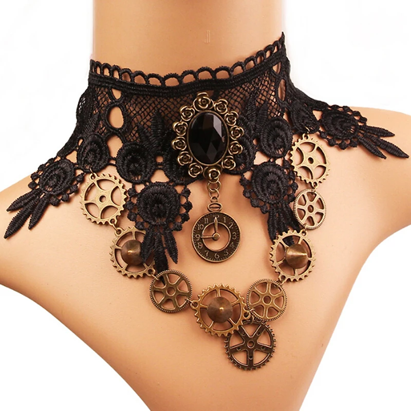 

1PCNew Hot Women Black Lace& Beads Choker Victorian Steampunk Style Gothic Collar Necklace Nice Gift For Women