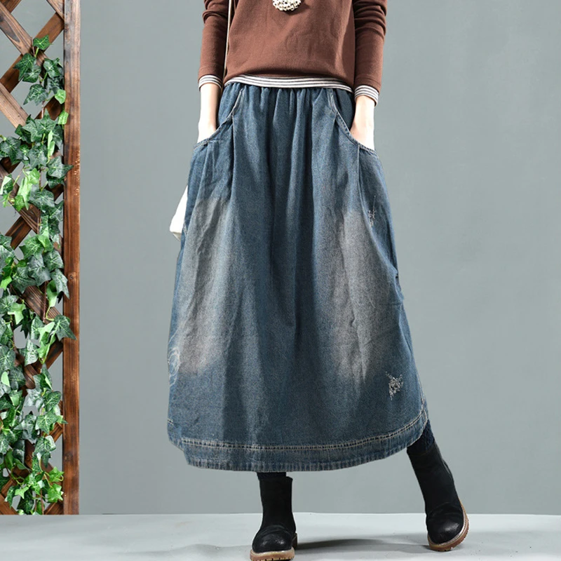 Women Straight Denim Skirt Side Pockets Elastic Waist Big Long Loose Street Female Fashion Clothing 0006
Women Straight Denim Skirt Side Pockets Elastic Waist Big Long Loose Street Female Fashion Clothing 0006