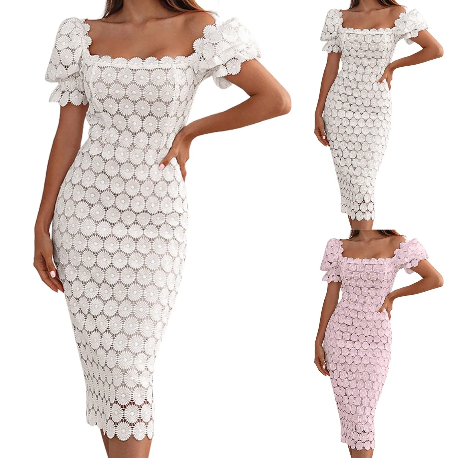 Lace Dress Elegant Short Sleeve Knitting Business Ladies OL Dress Party Midi Dress
Lace Dress Elegant Short Sleeve Knitting Business Ladies OL Dress Party Midi Dress
