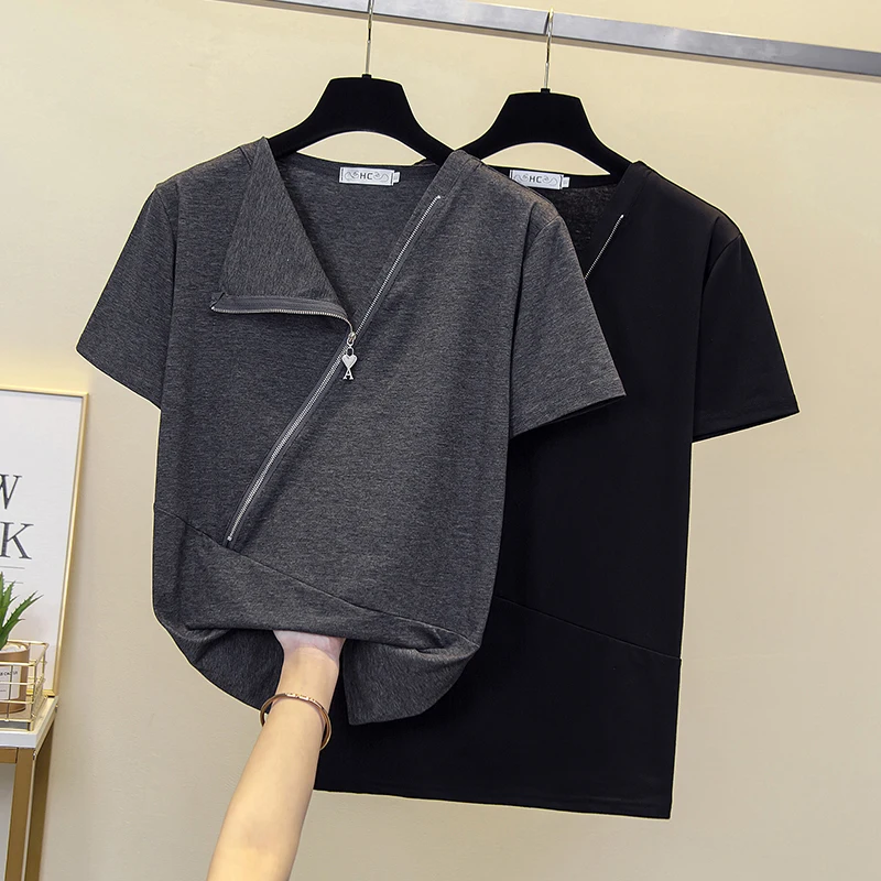 4XL Size 2022 T Shirt Summer Short Sleeve Women Top Zipper Tshirt Cotton Korean Style T-shirt Women Clothes Black
4XL Size 2022 T Shirt Summer Short Sleeve Women Top Zipper Tshirt Cotton Korean Style T-shirt Women Clothes Black