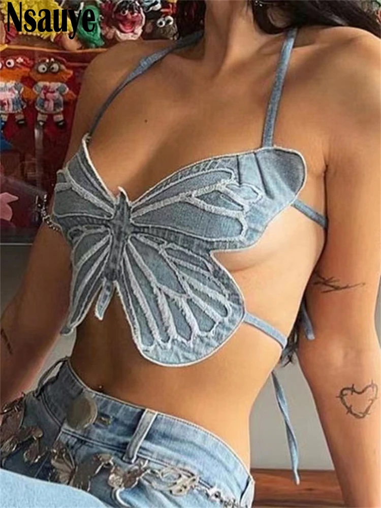 Nsauye 2022 Party Jeans Butterfly Sexy Backless Bandage Crop Top Y2K Women Summer Blue Kawaii Off Shoulder Tank Tops Mini Vest
Nsauye 2022 Party Jeans Butterfly Sexy Backless Bandage Crop Top Y2K Women Summer Blue Kawaii Off Shoulder Tank Tops Mini Vest
