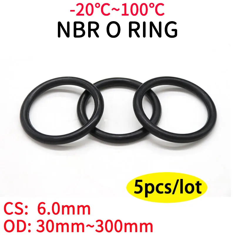 5pcs NBR O Ring Seal Gasket Thickness CS 6mm OD 30~300mm Nitrile Butadiene Rubber Spacer Oil Resistance Washer Round Shape Black
5pcs NBR O Ring Seal Gasket Thickness CS 6mm OD 30~300mm Nitrile Butadiene Rubber Spacer Oil Resistance Washer Round Shape Black