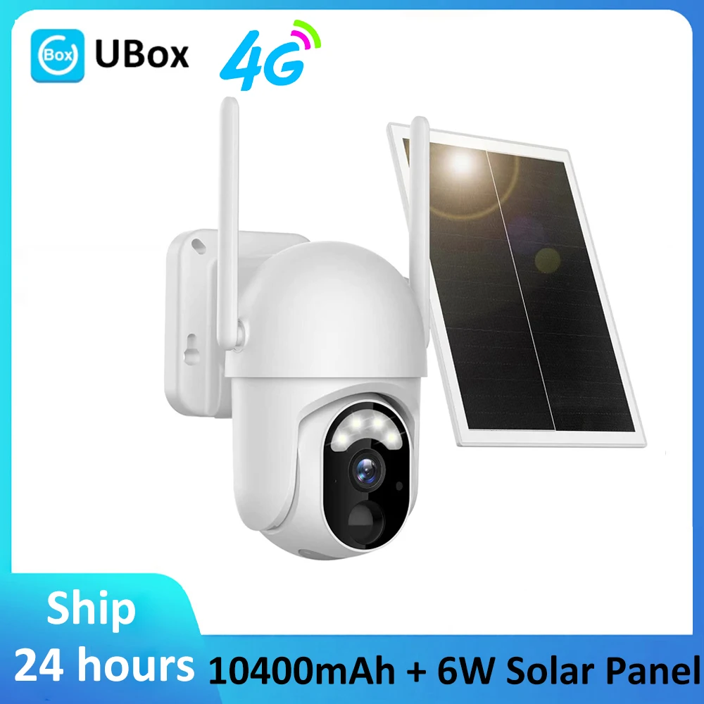 

3MP 4G Sim Card Battery Solar Powered Outdoor Security PTZ PIR Motion Detection Spotlight CCTV Surveillance Camera No WiFi Ubox