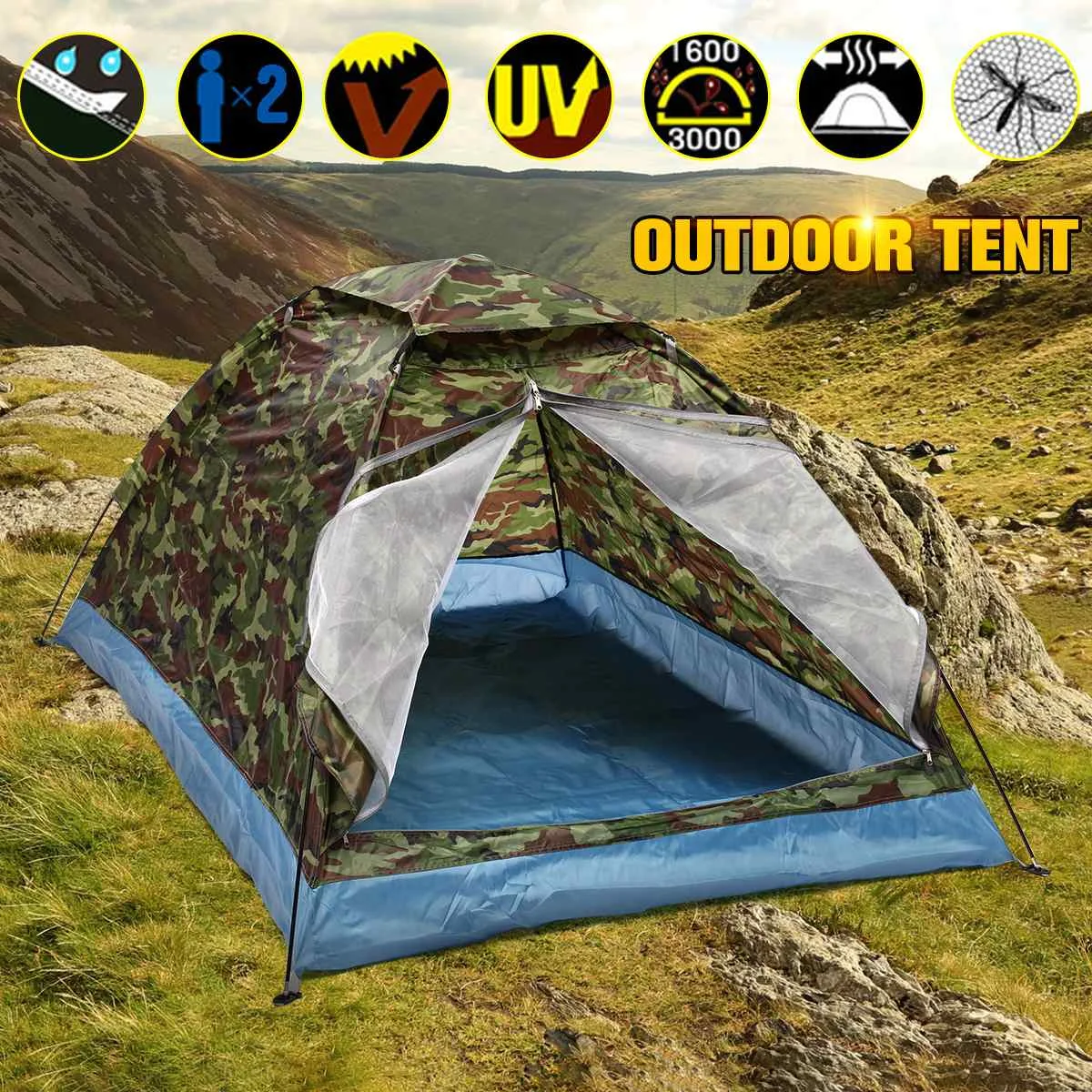 Outdoor 1-2 Persons Camping Tent Waterproof Windproof UV Sunshade Canopy Camouflage Tent Folding Tent Awning Carry Bag
Outdoor 1-2 Persons Camping Tent Waterproof Windproof UV Sunshade Canopy Camouflage Tent Folding Tent Awning Carry Bag