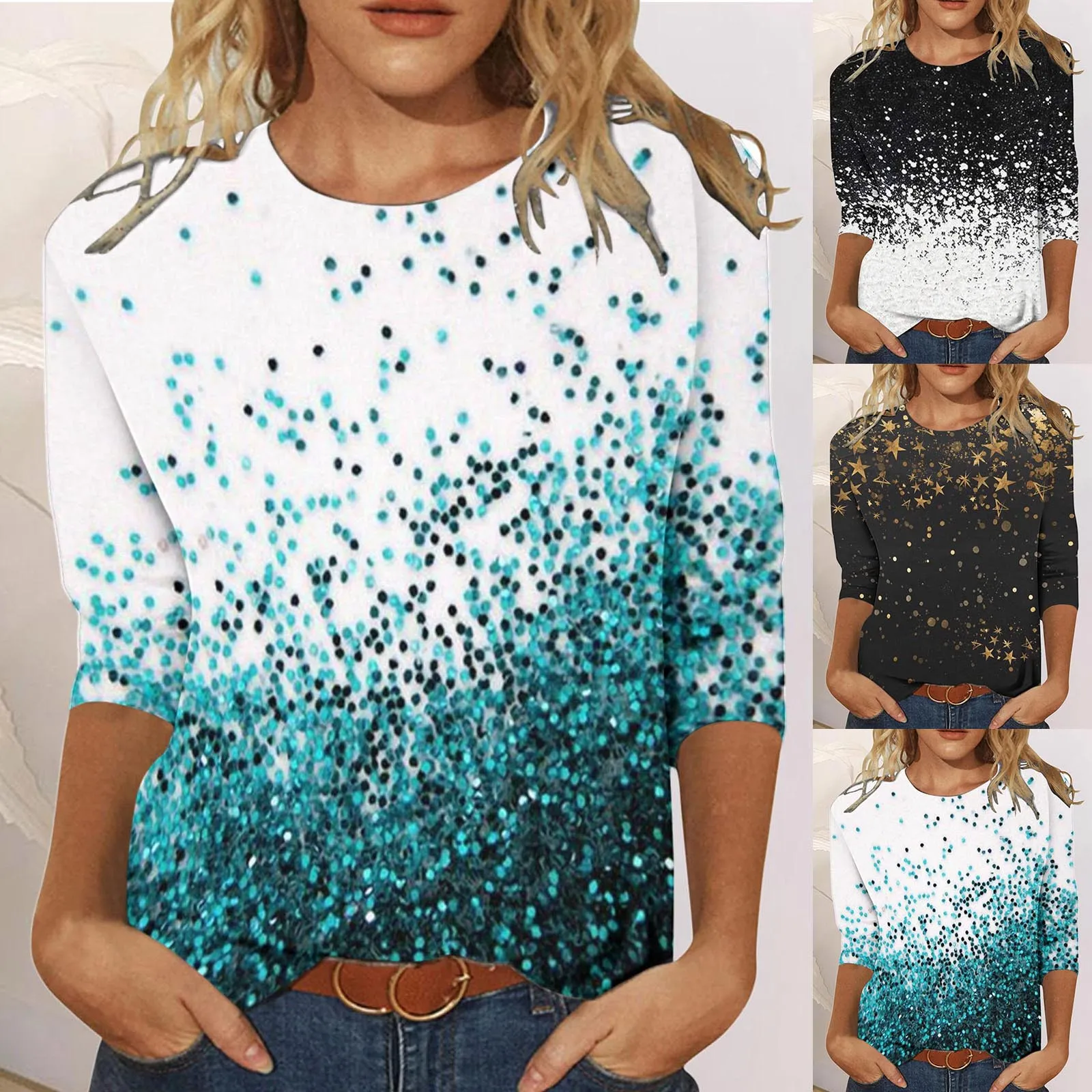 Womens Casual Fashion Printing Crew Neck Three Quarter Sleeve TShirt Blouse Athletic Tops for Women Loose Fit Women Swim Tee
Womens Casual Fashion Printing Crew Neck Three Quarter Sleeve TShirt Blouse Athletic Tops for Women Loose Fit Women Swim Tee