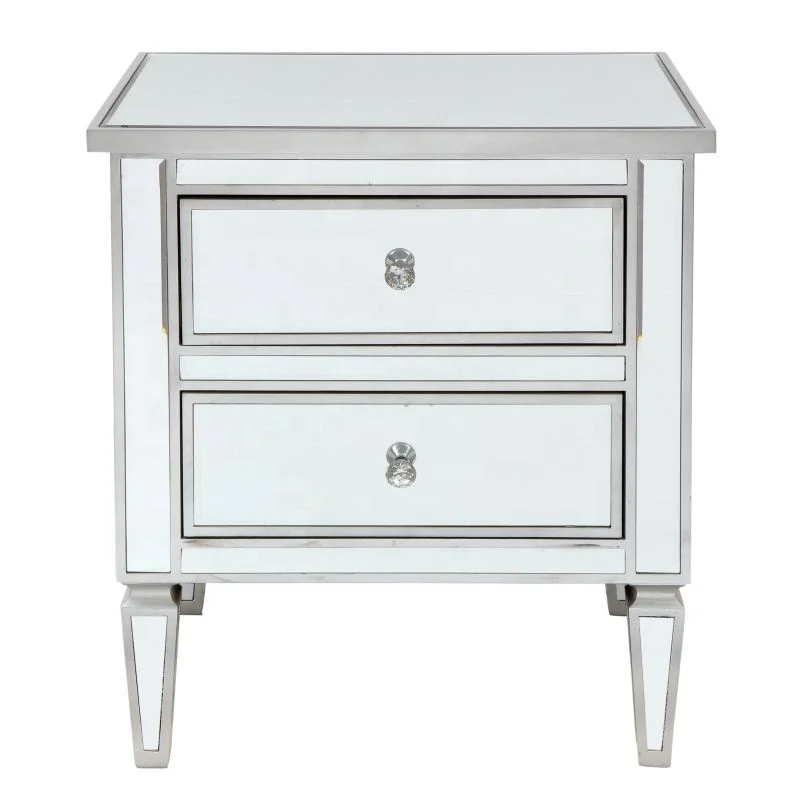 Foshan New Good Furniture silver wood mirrored nightstand with 3 drawers bedroom furniture
Foshan New Good Furniture silver wood mirrored nightstand with 3 drawers bedroom furniture