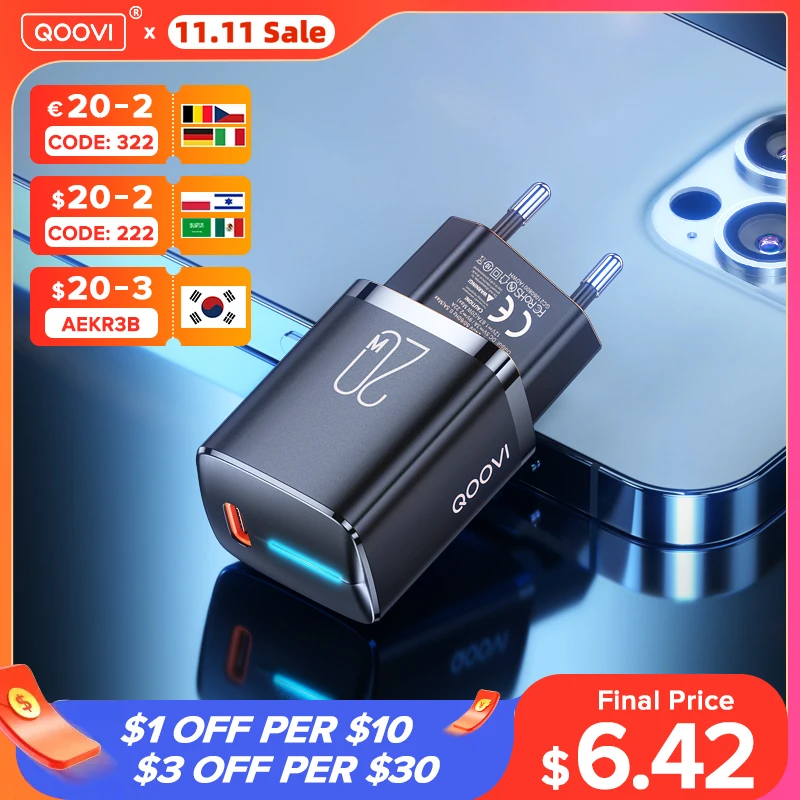 QOOVI PD Usb Type C Charger 20W Mini Quick Charge Wall Adapter Fast Charging Charger For iPhone 13 12 Pro Max 11 X 8 Plus iPad
QOOVI PD Usb Type C Charger 20W Mini Quick Charge Wall Adapter Fast Charging Charger For iPhone 13 12 Pro Max 11 X 8 Plus iPad