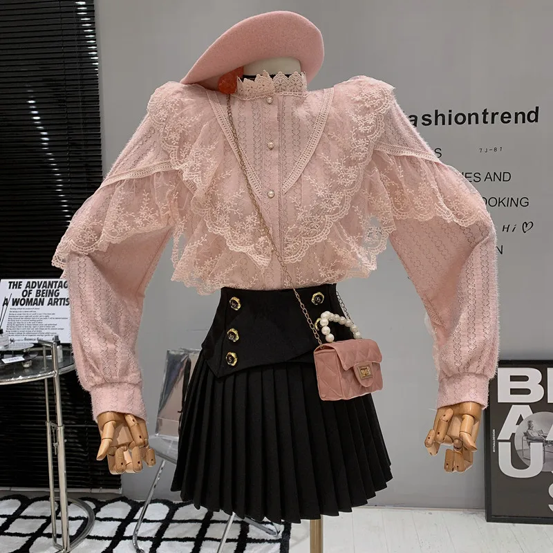 New Women's Clothing 2022 Autumn Winter Stand collar lace ruffle shirt long sleeve top blouses
New Women's Clothing 2022 Autumn Winter Stand collar lace ruffle shirt long sleeve top blouses