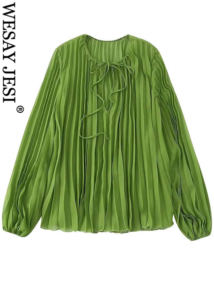 WESAY JESI Fashion Chic Women Pullover Tops Long Sleeves Solid Color Green Round Neck Lace Up Hollow Pleated Loose Casual Blouse
WESAY JESI Fashion Chic Women Pullover Tops Long Sleeves Solid Color Green Round Neck Lace Up Hollow Pleated Loose Casual Blouse