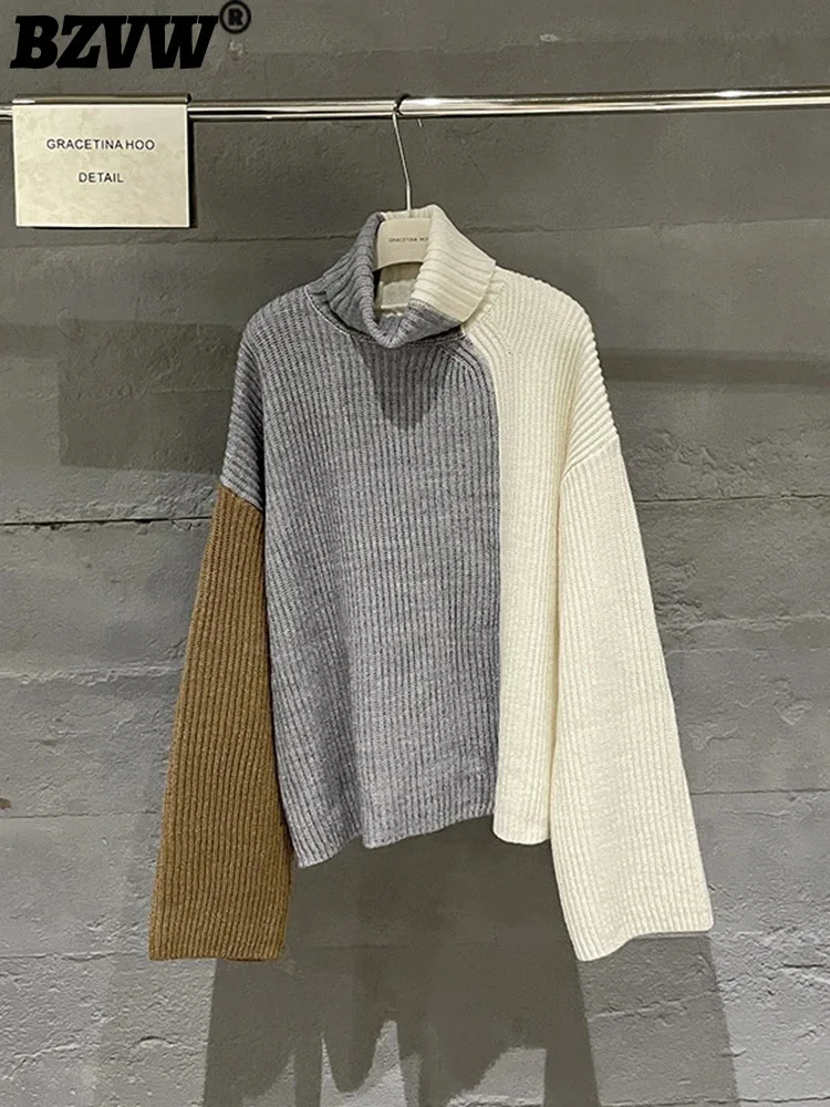 Новинка Зима 2023, Женский кашемировый свободный свитер BZVW с контрастным силуэтом и высоким воротом, модный вязаный свитер, женский тренд, 25X3334 
Новинка Зима 2023, Женский кашемировый свободный свитер BZVW с контрастным силуэтом и высоким воротом, модный вязаный свитер, женский тренд, 25X3334