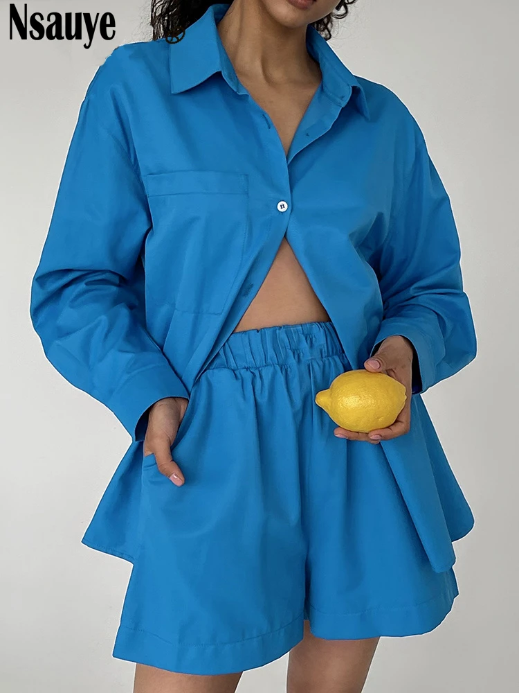 Nsauye Casual 2022 Summer Blue Tracksuit Women Shorts Two Piece Set Long Sleeve Shirt Tops And Mini Shorts Outfits 2 Piece Set
Nsauye Casual 2022 Summer Blue Tracksuit Women Shorts Two Piece Set Long Sleeve Shirt Tops And Mini Shorts Outfits 2 Piece Set