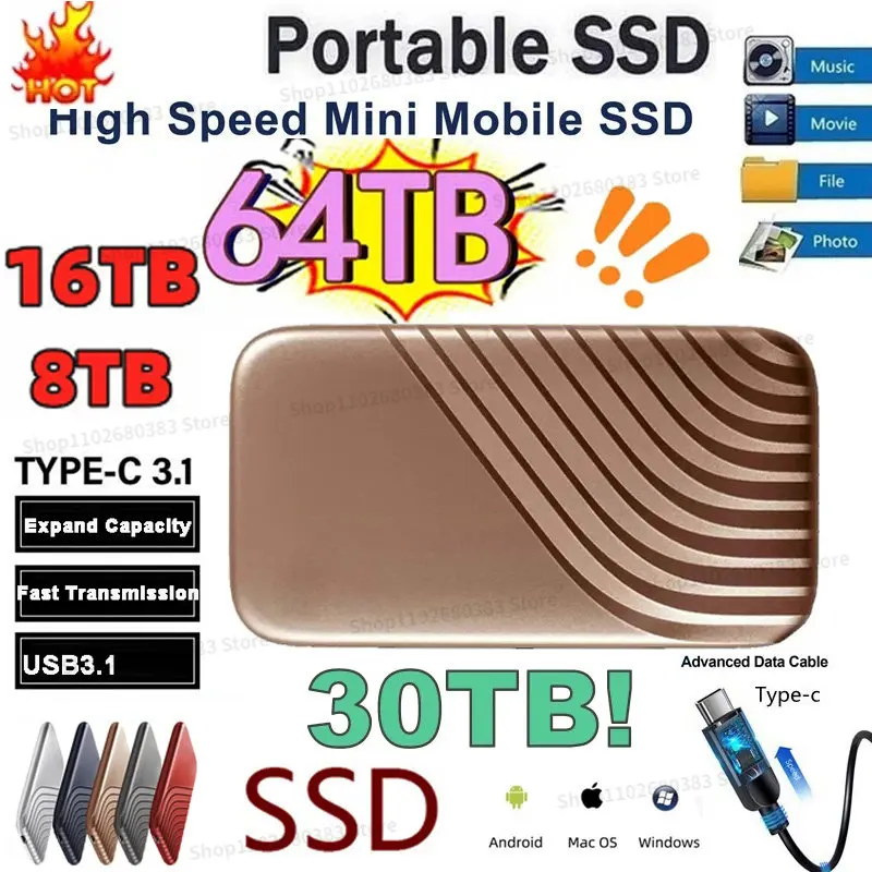 Portable Original High-speed 128TB 2TB SSD 64TB External Hard Drive Mass Storage 16TB USB 3.1 Interface for Computer Laptops
Portable Original High-speed 128TB 2TB SSD 64TB External Hard Drive Mass Storage 16TB USB 3.1 Interface for Computer Laptops