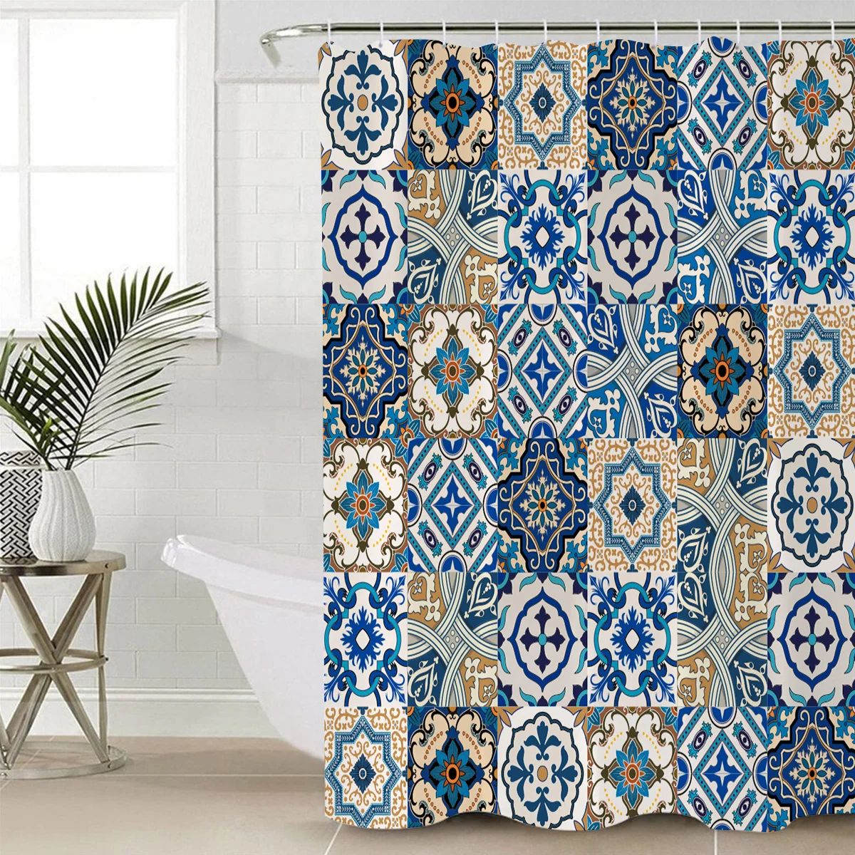 

Португальская Этническая керамическая плитка с цветами, занавеска для ванной, Современный домашний декор, водонепроницаемые шторы из поли...
