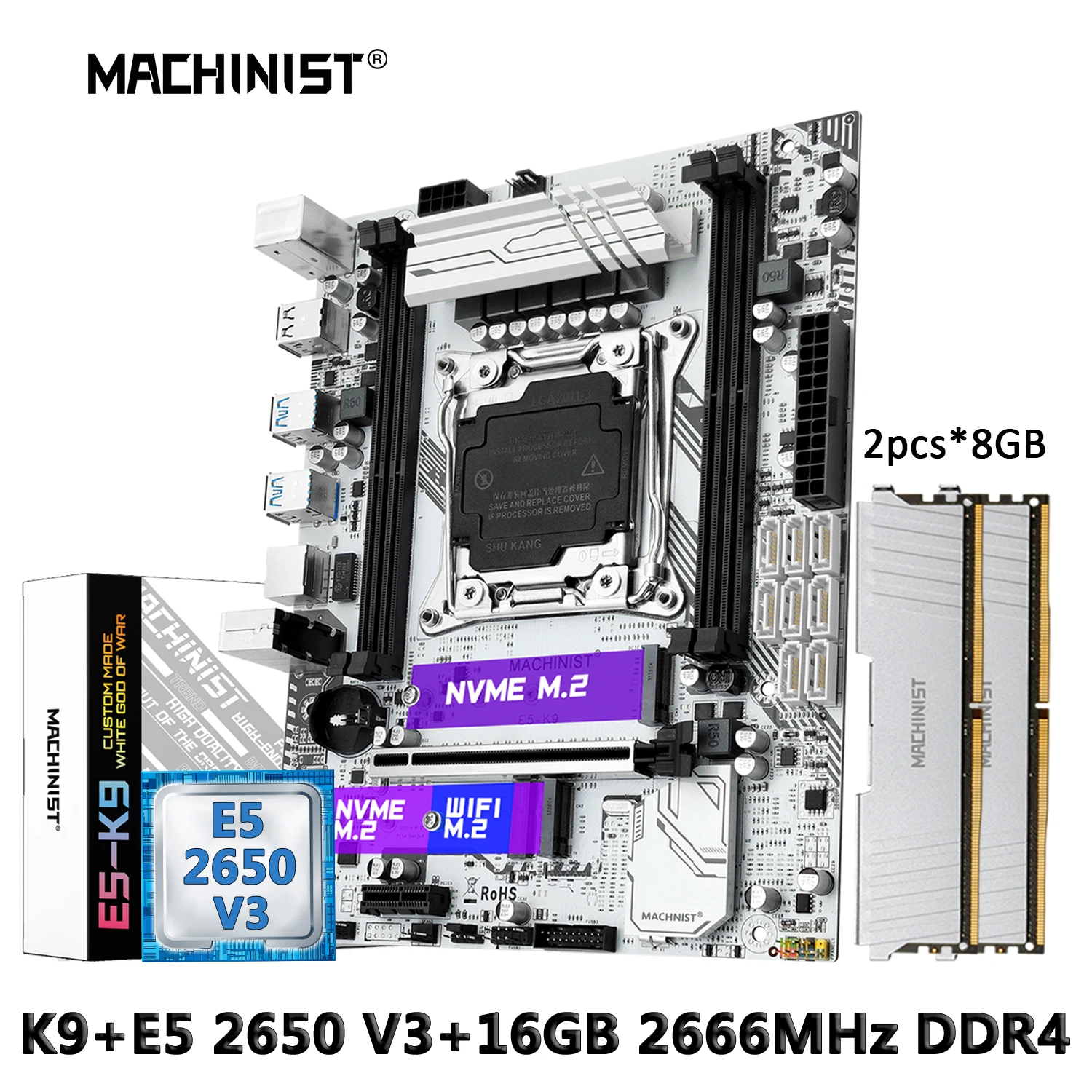 MACHINIST K9 Kit X99 Motherboard Set LGA 2011-3 Intel Xeon E5 2650 V3 CPU Processor DDR416GB (2pcs*8g) 2666MHz RAM NVME USB3.0
MACHINIST K9 Kit X99 Motherboard Set LGA 2011-3 Intel Xeon E5 2650 V3 CPU Processor DDR416GB (2pcs*8g) 2666MHz RAM NVME USB3.0