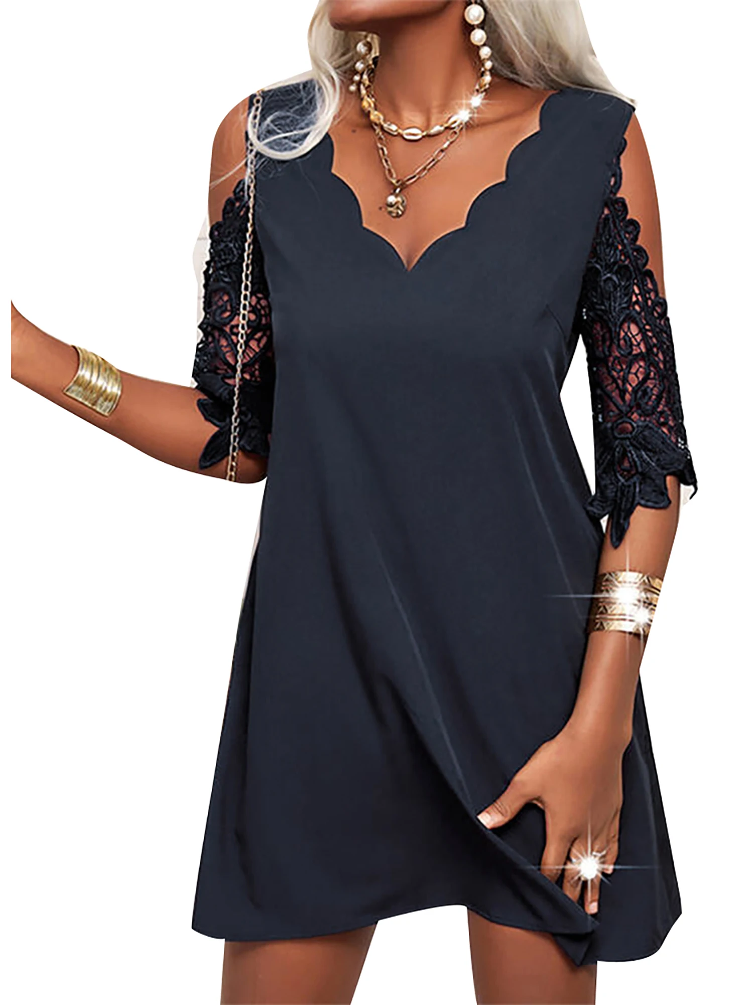 Elegant Women Lace Solid Color Mini Dress Summer Short Dresses Sexy V-Neck Cold Shoulder Half Sleeve Short Sleeve Lady Vestidos
Elegant Women Lace Solid Color Mini Dress Summer Short Dresses Sexy V-Neck Cold Shoulder Half Sleeve Short Sleeve Lady Vestidos