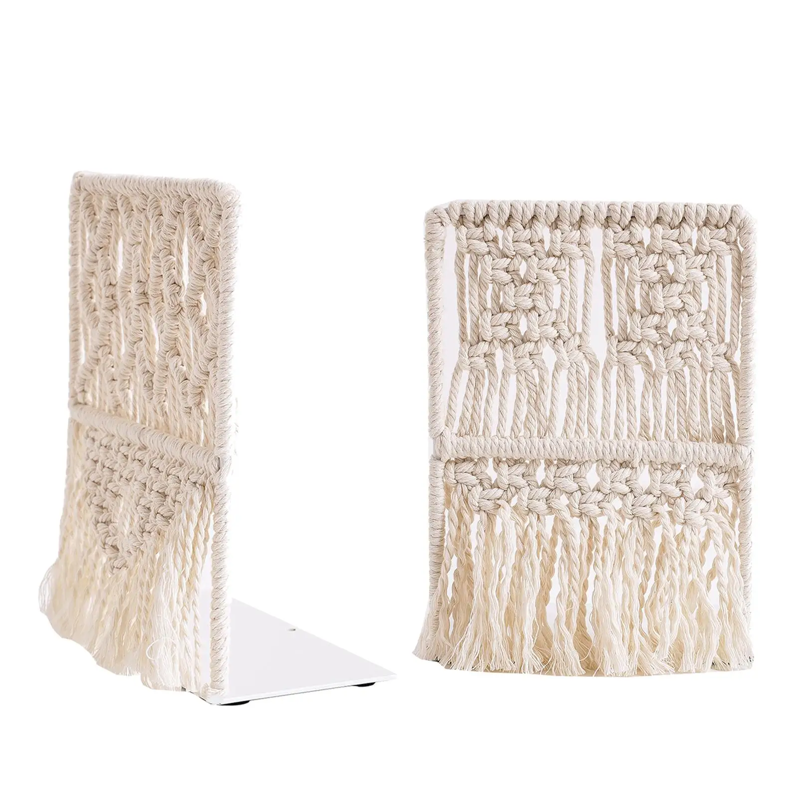 

Boho Macrame Bookends Bookshelf Holder Stopper Book Support Organizer Desk Iron Book Ends for Office Home Video Games Magazines