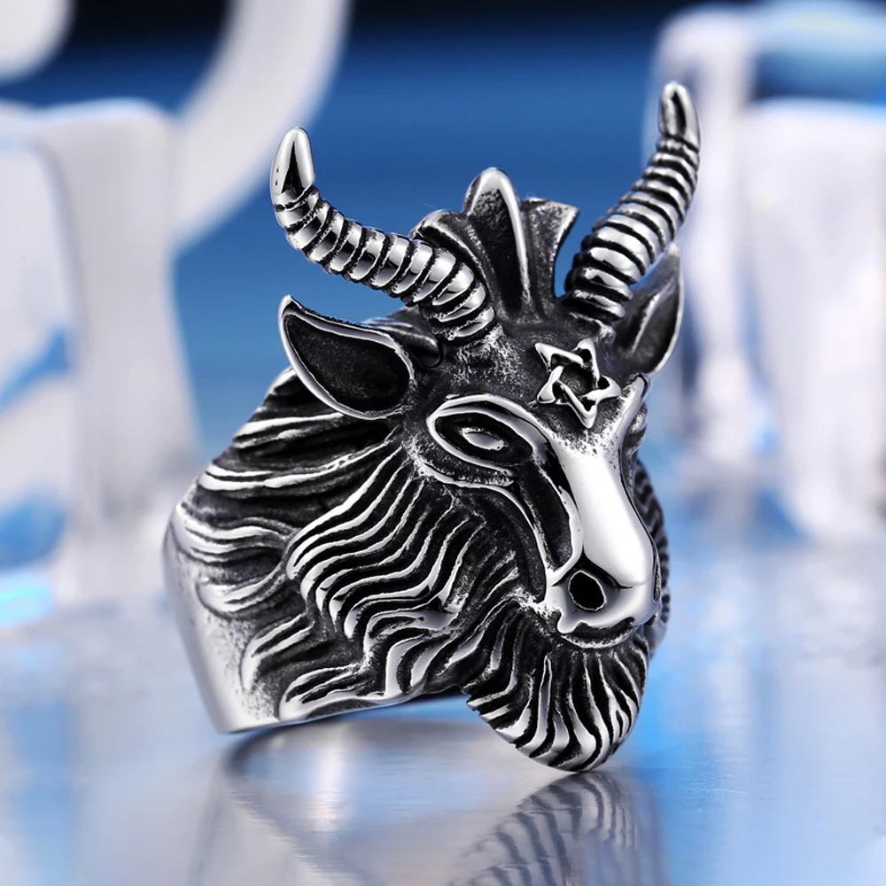 Gothic Men Satan Ring Stainless Steel Punk Biker Satan Six Pointed Star Animal Goat Head Ring For Men Jewelry Gift Wholesale
Gothic Men Satan Ring Stainless Steel Punk Biker Satan Six Pointed Star Animal Goat Head Ring For Men Jewelry Gift Wholesale
