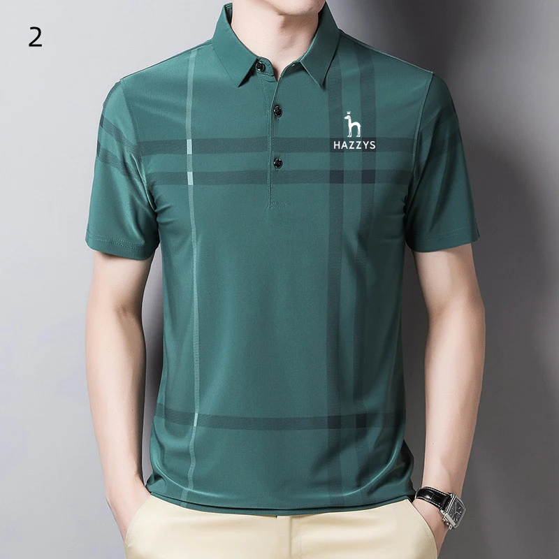 

Hazzys Summer Golf Short Sleeve Men Middle-aged Men Casual Milk Silk Half Sleeve T-shirt Men's Clothes Ice Silk Polo Shirt Men