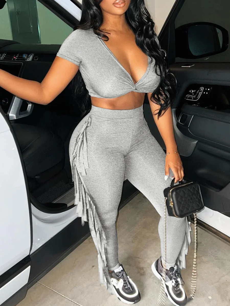 LW Crop Top Tassel Design High Waist Pants Set Two Piece Outfits for Women short sleeve Tops & skinny pants sets Party Tracksuit
LW Crop Top Tassel Design High Waist Pants Set Two Piece Outfits for Women short sleeve Tops & skinny pants sets Party Tracksuit
