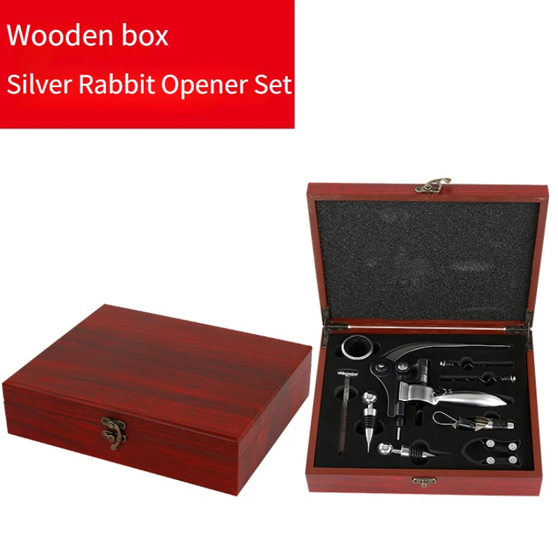 

Bottle Opener Stopper Thermometer Tin Foil Knife Drip Ring Nine-piece Rabbit-shaped Red Wine Bottle Opener Gift Box Set