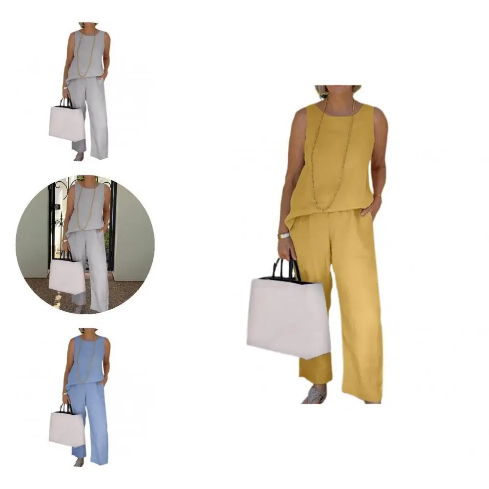 1 Set Popular T-shirt Trouser Sleeveless Soft Temperament Pure Color Crew Neck T-shirt Trouser
1 Set Popular T-shirt Trouser Sleeveless Soft Temperament Pure Color Crew Neck T-shirt Trouser